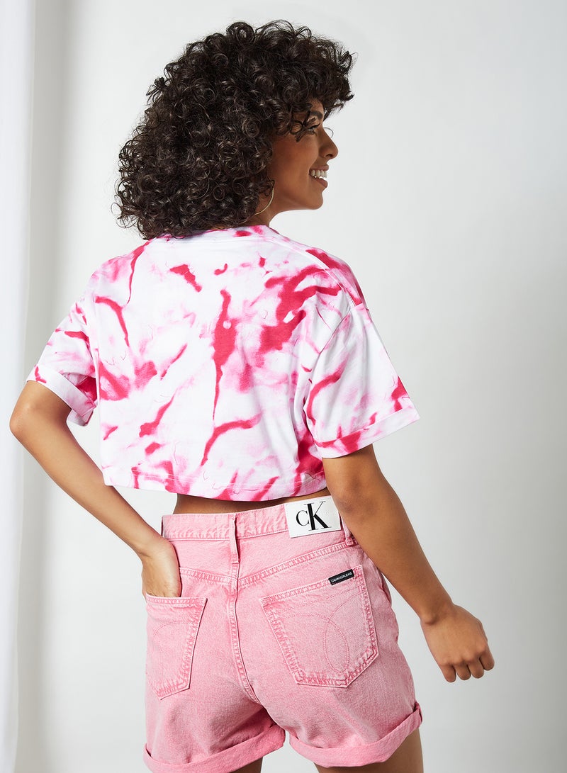 Calvin Klein Jeans - Marble Print Organic Cotton T-Shirt Cerise Marble Aop - Image 1