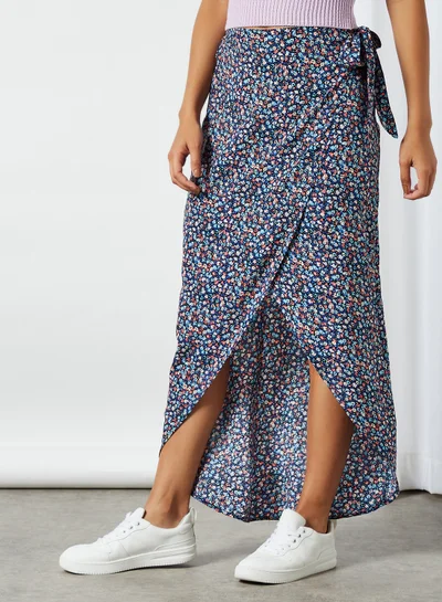 NOISY MAY All-Over Print Wrap Skirt Black