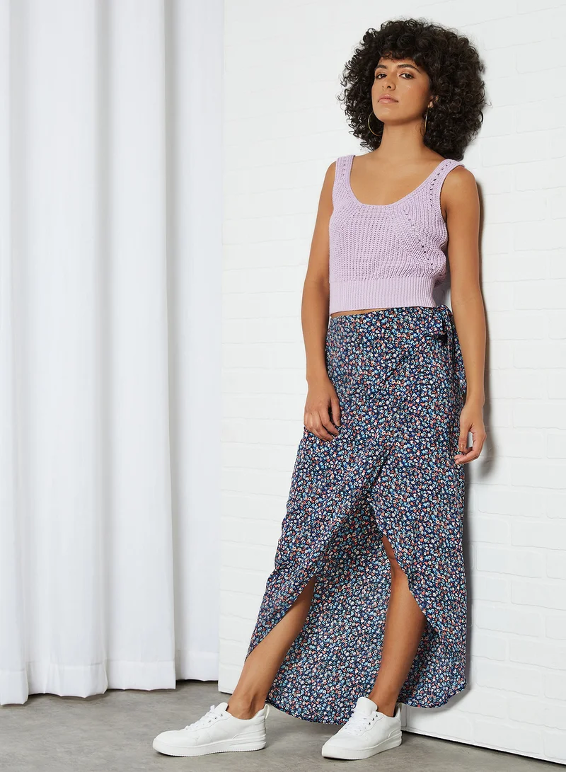 NOISY MAY All-Over Print Wrap Skirt Black