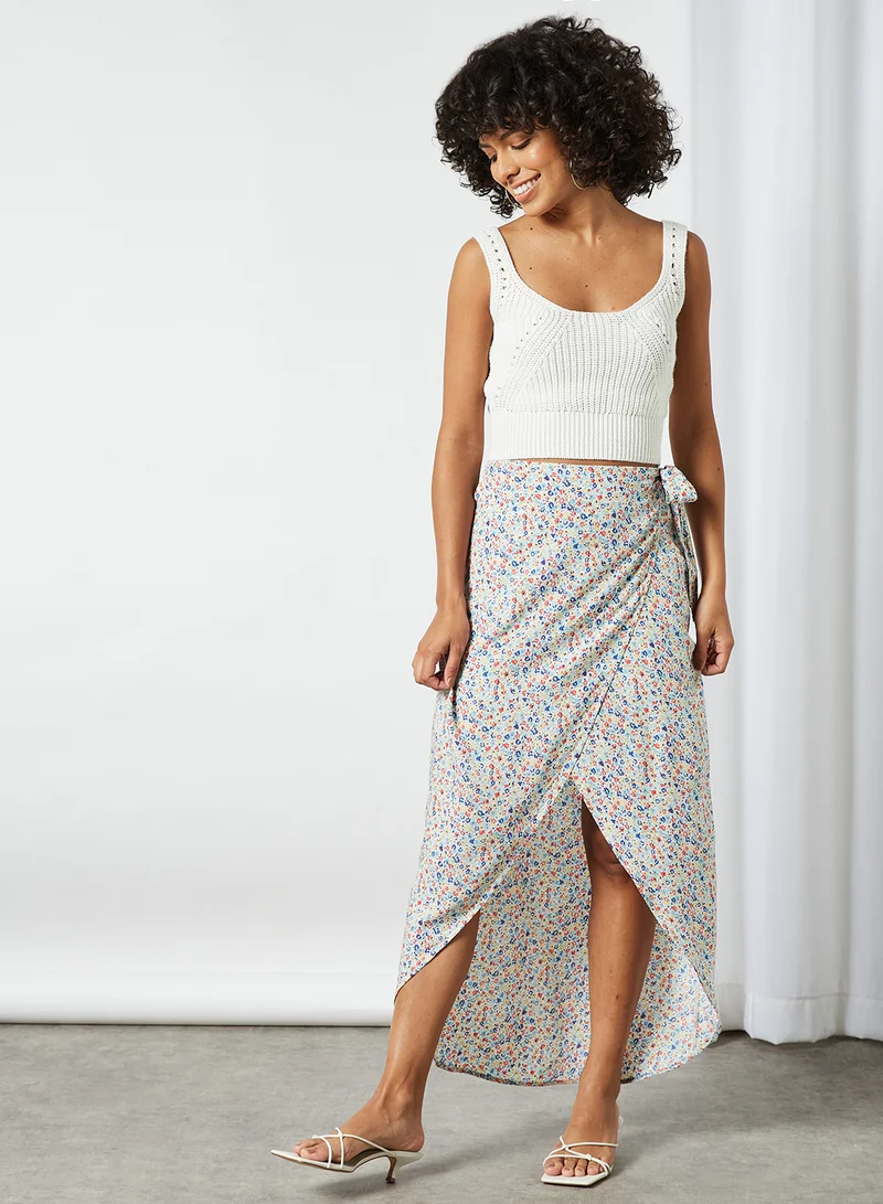 NOISY MAY All-Over Print Wrap Skirt Sugar Swizzle