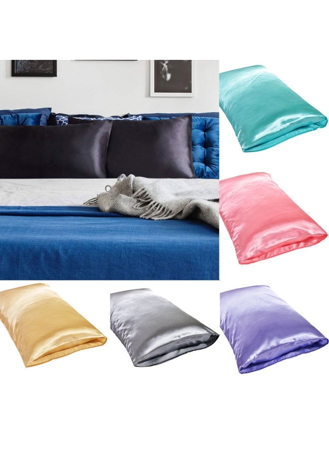 2-Piece Simple Solid Standard Bedroom Pillow Case Silk Black 14x11x2cm - Image 2