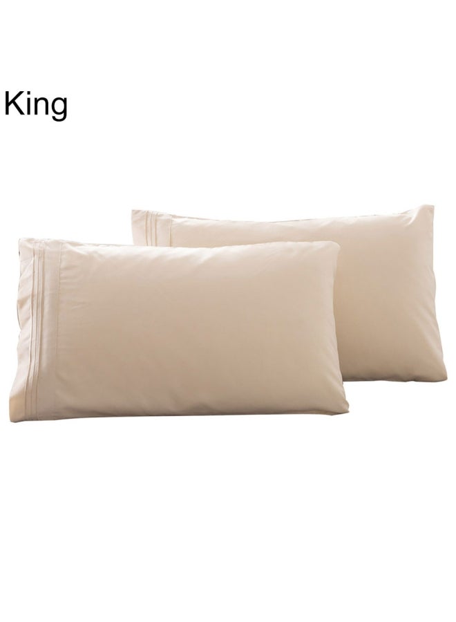 2-Piece Stylish Solid Pillow Case Polyester Beige 14x11x2cm 