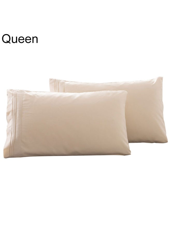 2-Piece Stylish Solid Pillow Case Polyester Beige 14x11x2cm  - Image 1