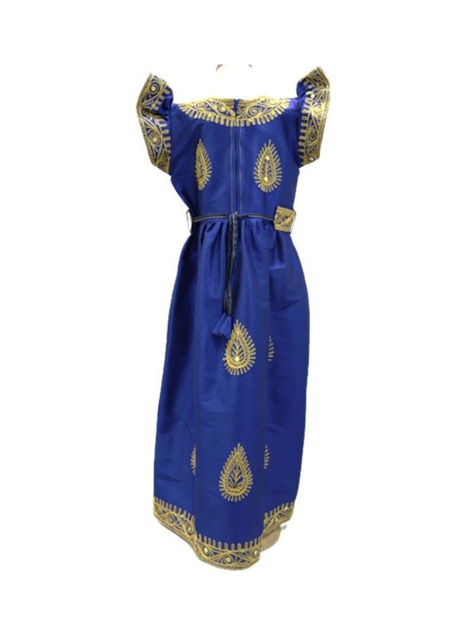 جلابية دارزي بحرينية تقليدية أزرق ملكي/ذهبي - Image 3