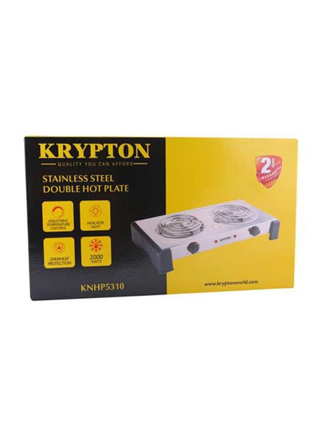 KRYPTON - Stainless Steel Double Burner Hot Plate with Adjustable Temperature Control, Auto-thermostat, Operating on/off Indicator Light, Overheat Protection 2000 W KNHP5310 Silver - Image 1