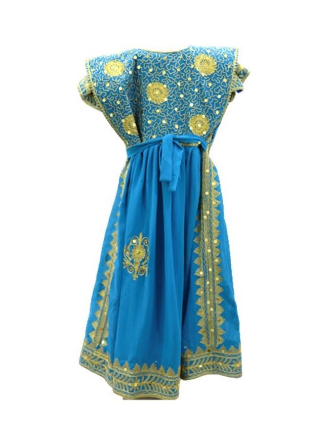الجلابية البحرينية التقليدية من الدرزي أزرق/ ذهبي - Image 3