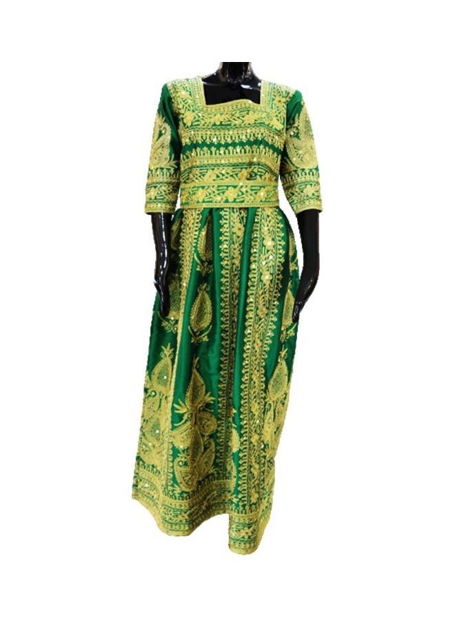 Al Darzy Long Sleeve Jalabiya Dress Green/Gold  - Image 1