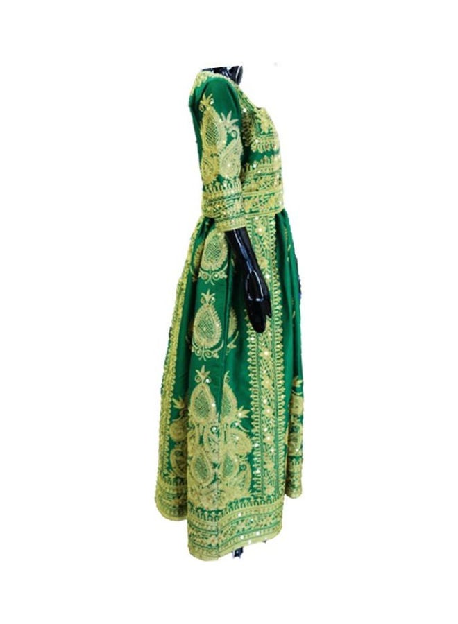 Al Darzy Long Sleeve Jalabiya Dress Green/Gold  - Image 2