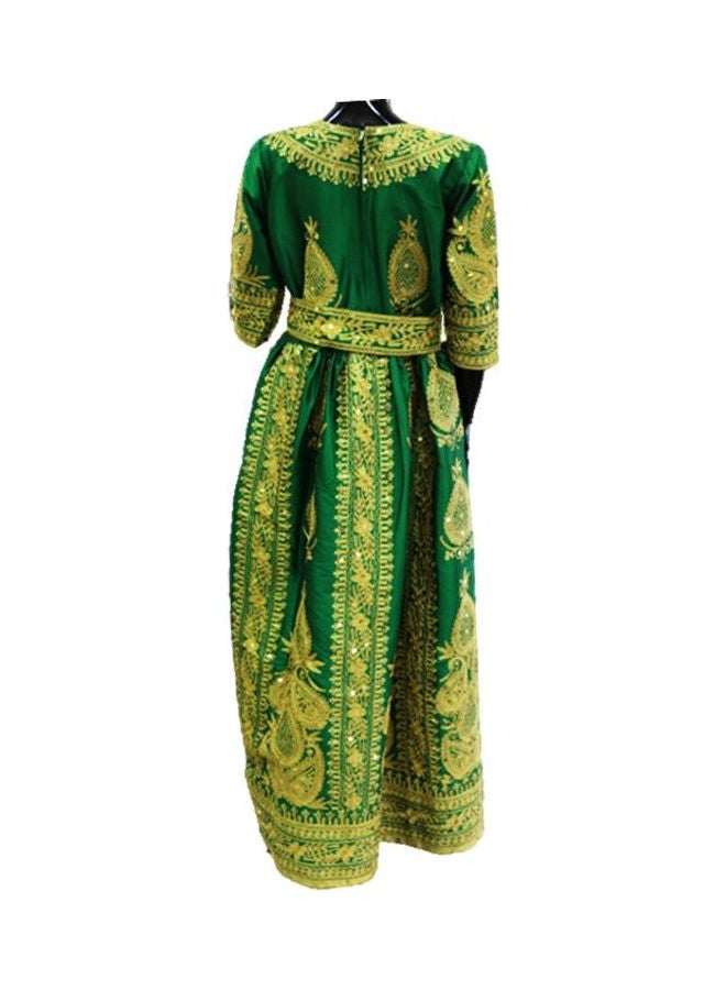 Al Darzy Long Sleeve Jalabiya Dress Green/Gold  - Image 3