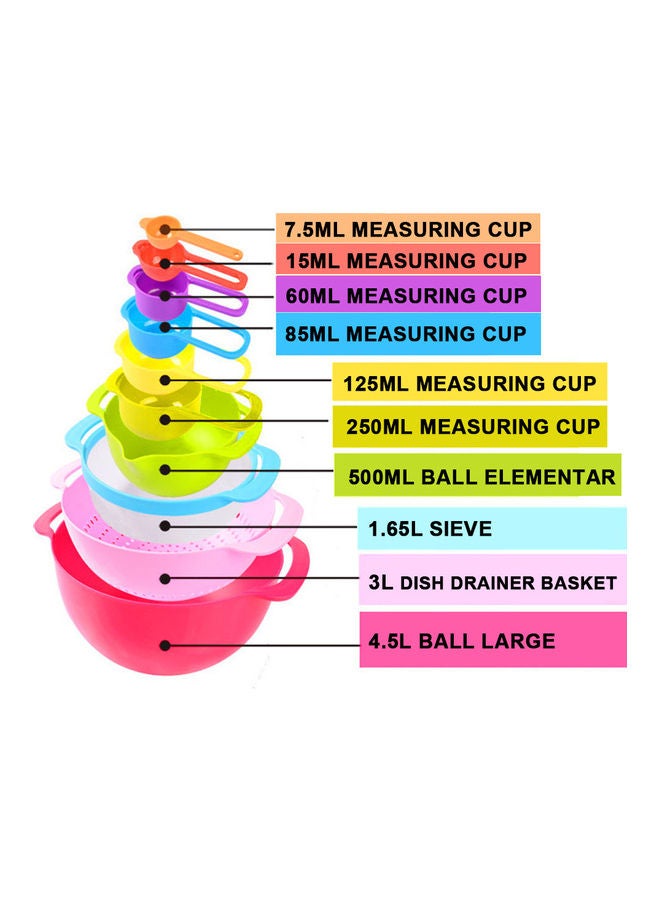 Deo King - 10-Piece Mixing Bowl With Measuring Cups And Spoons Set Multicolour 1.4kg - Image 1
