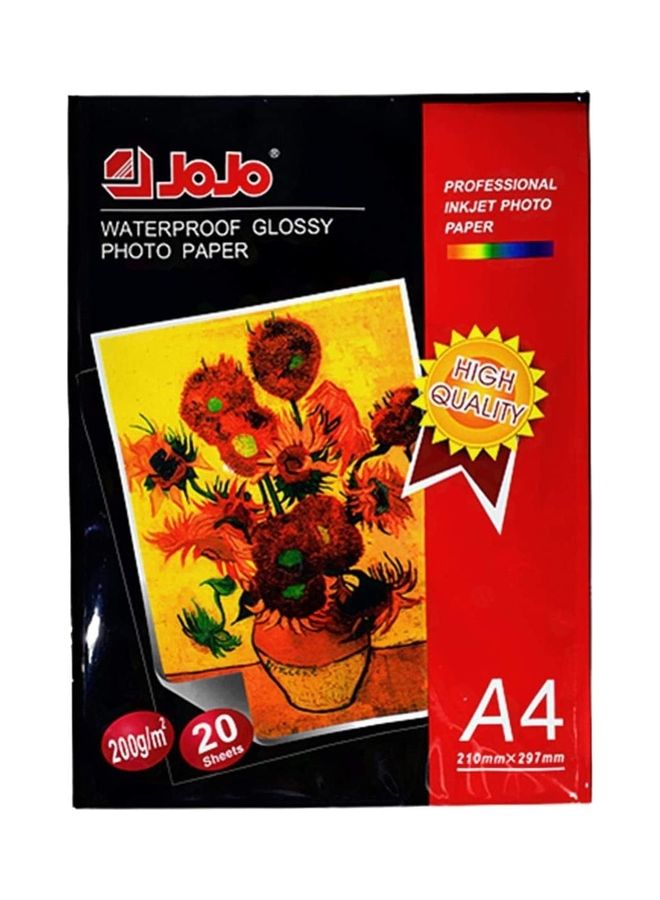 JOJO - 20 Sheet Waterproof Glossy  Inkjet Photo Paper A4 - Image 1