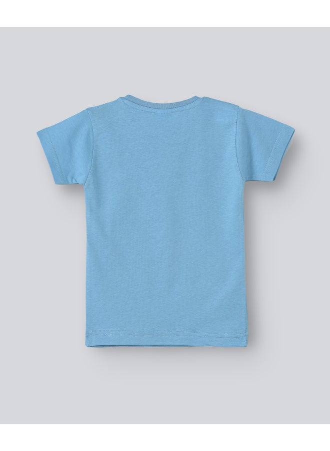 بيبي كلو تيشيرت بفتحة رقبة مستديرة وطبعة عبارة "Eid Mubarak" أزرق سماوي/أصفر - Image 2