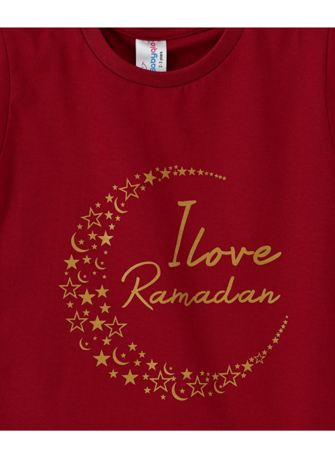 بيبي كلو تيشيرت بفتحة رقبة مستديرة ومطبوع عليه عبارة "I Love Ramadan" كستنائي - Image 3