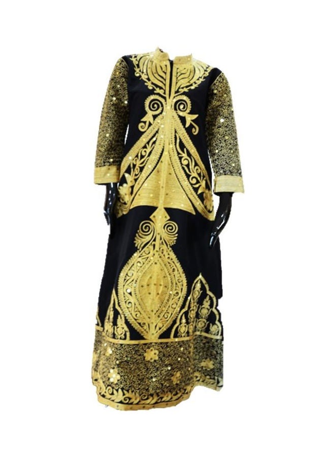 Al Darzy Long Sleeve Jalabiya Dress Gold/Black  - Image 1