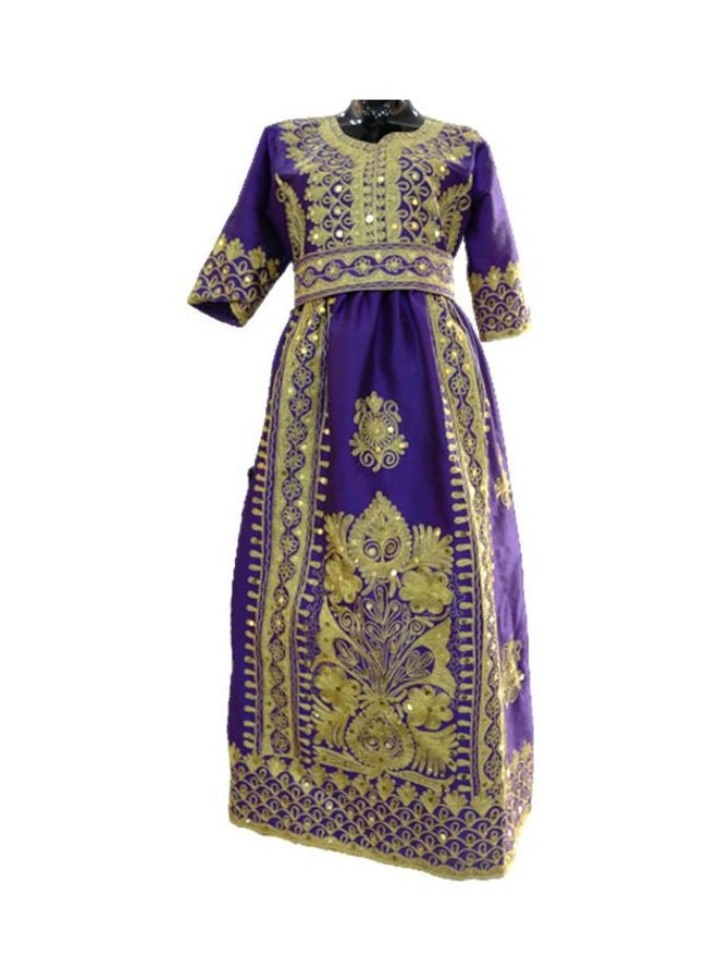 ماركة غير محددة فستان بتصميم جلابية بأكمام طويلة من الدرزي الأرجواني / الذهب  - Image 1