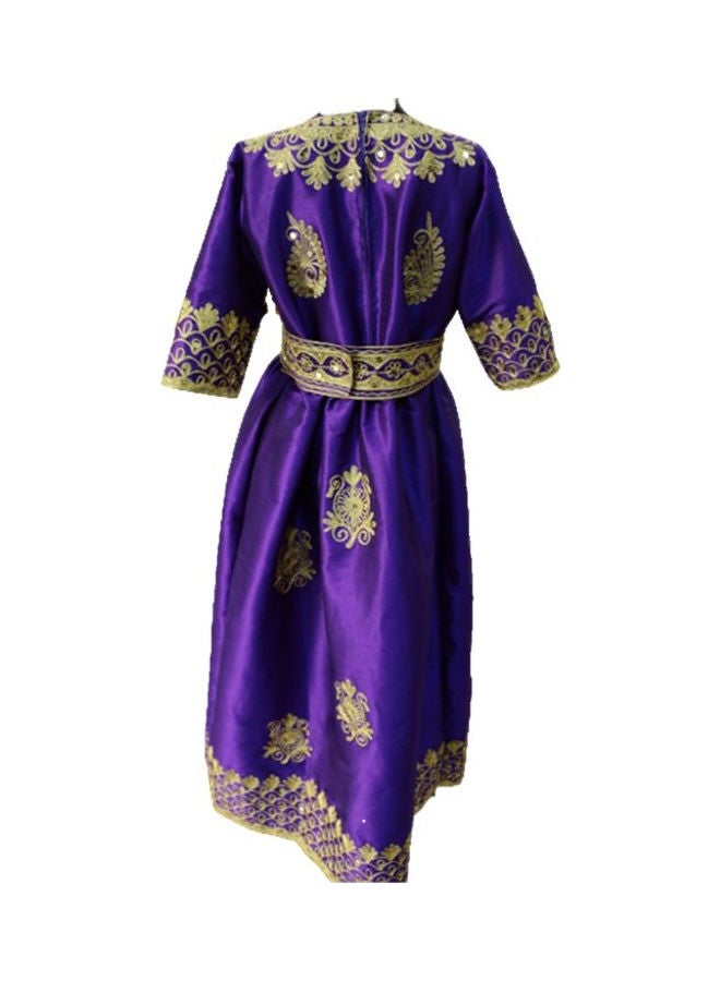 ماركة غير محددة فستان بتصميم جلابية بأكمام طويلة من الدرزي الأرجواني / الذهب  - Image 3