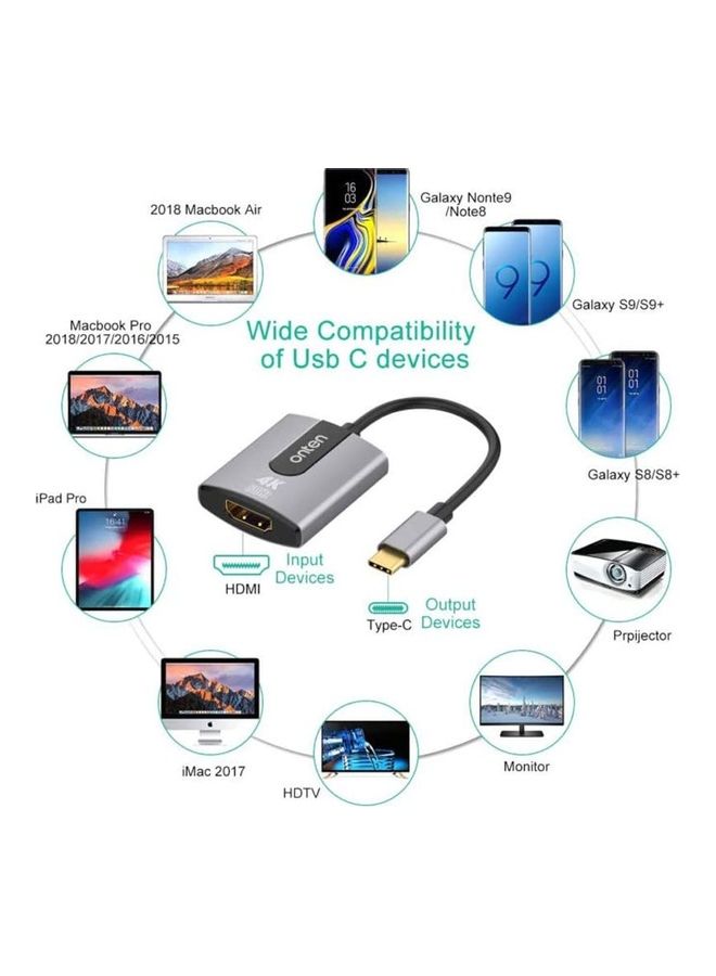 onten USB Type-C to 4K X 2K HDMI Adapter Grey  - Image 3