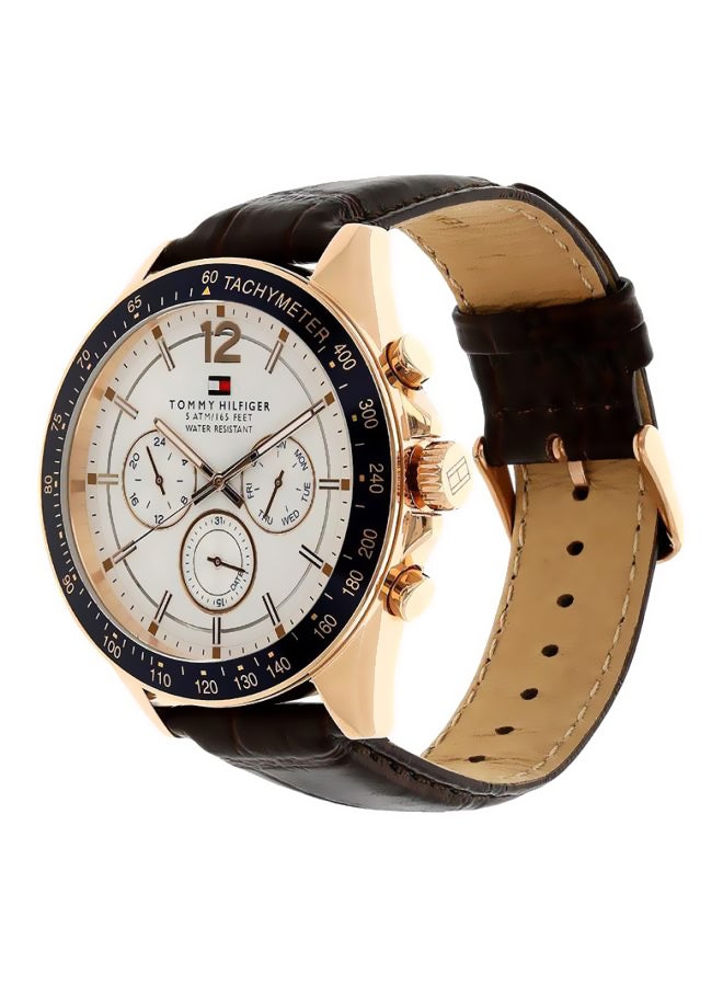 TOMMY HILFIGER - Men's Leather Strap Analog Wrist Watch-1791118 - 47 mm - Brown - Image 1