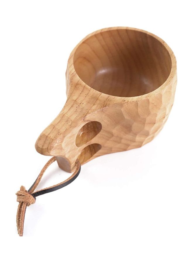 XiuWoo Wooden Coffee Tea Cup with Handle and Lanyard Beige  - Image 1