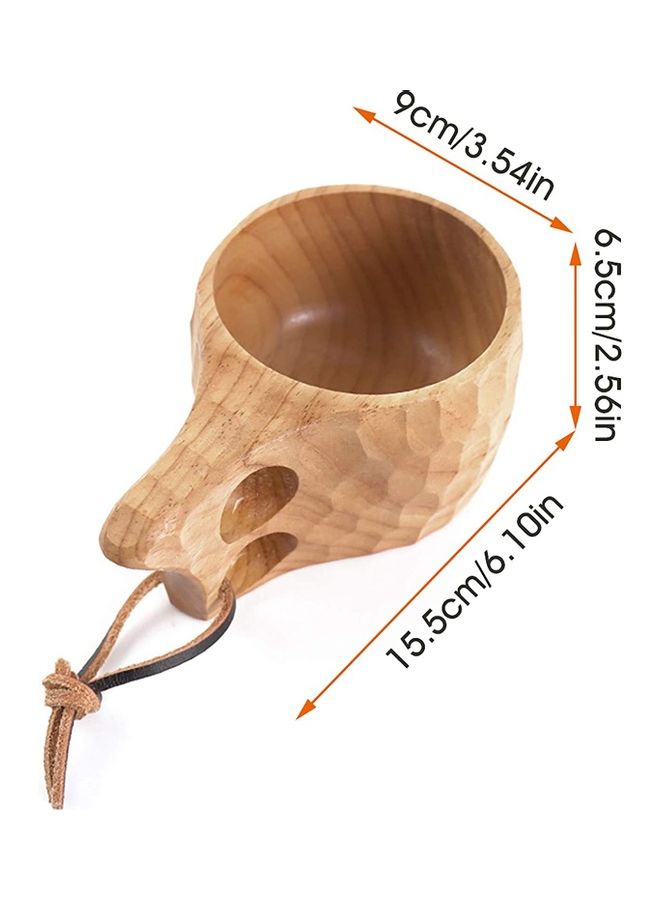 XiuWoo Wooden Coffee Tea Cup with Handle and Lanyard Beige  - Image 2