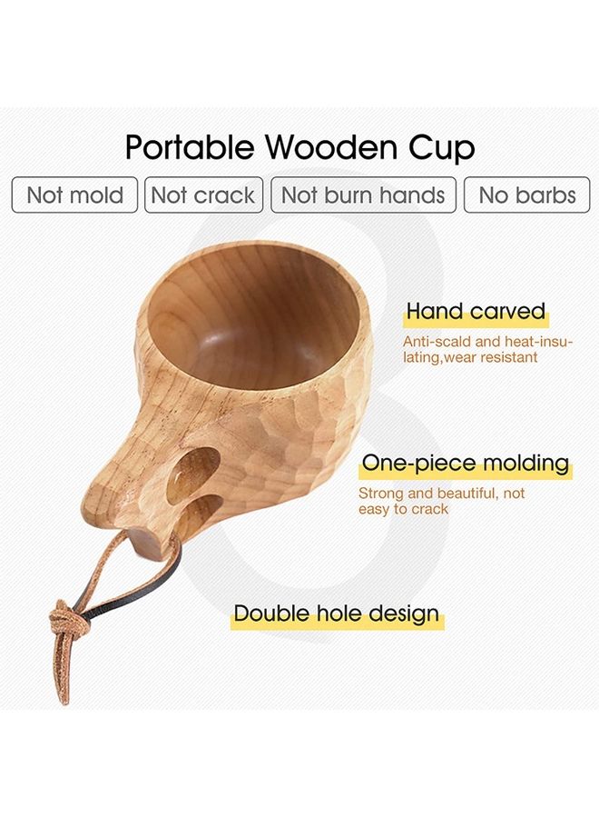 XiuWoo Wooden Coffee Tea Cup with Handle and Lanyard Beige  - Image 3