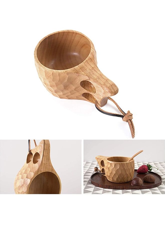 XiuWoo Wooden Coffee Tea Cup with Handle and Lanyard Beige  - Image 4