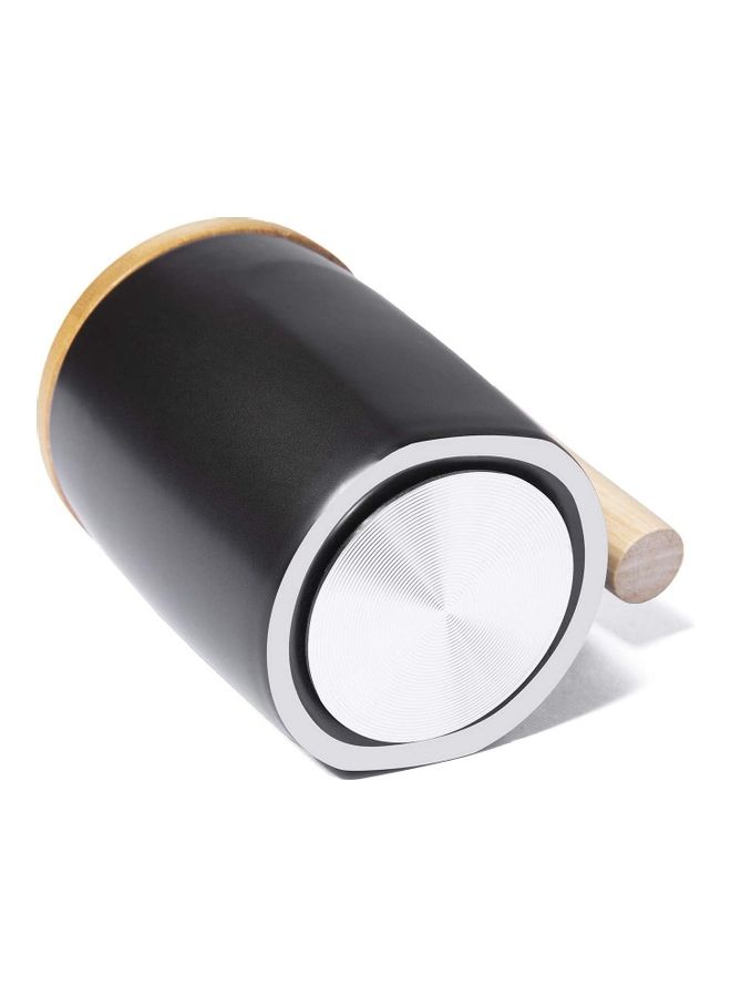 Flat Bottom Coffee Mug with Wood Lid and Handle Black/Beige