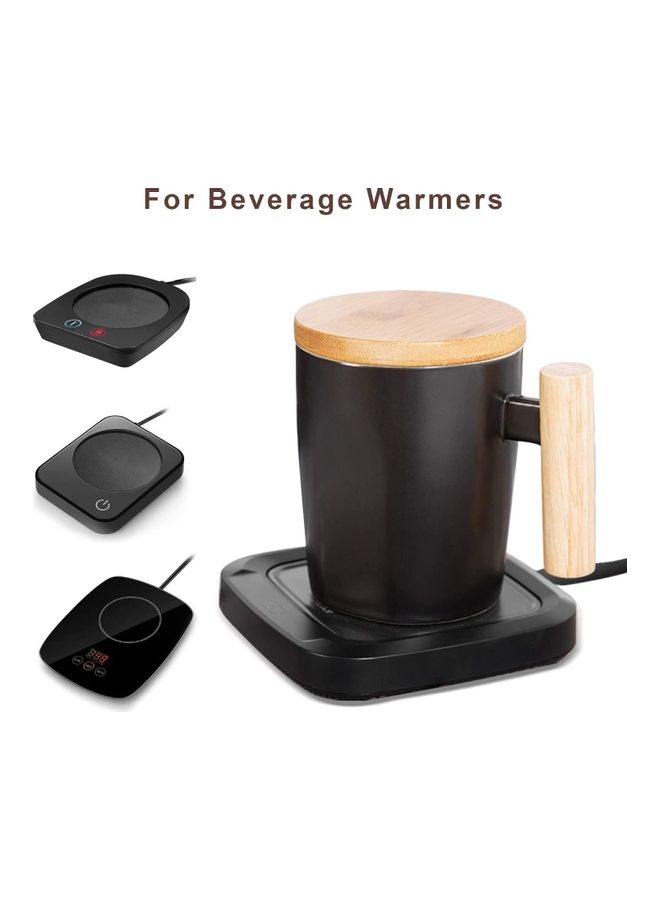 Flat Bottom Coffee Mug with Wood Lid and Handle Black/Beige