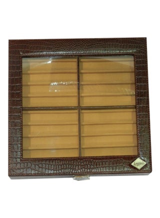 Genuine Leather Pen Storage Box Dark Brown/Clear