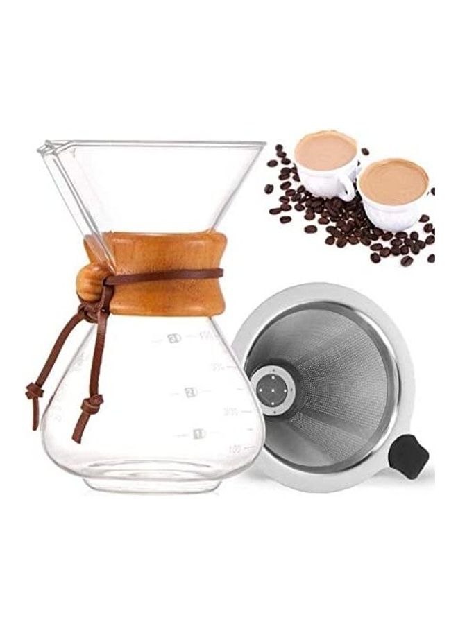 XiuWoo - Hand Made Coffee Set with Reusable Filter Clear/Silver - Image 1