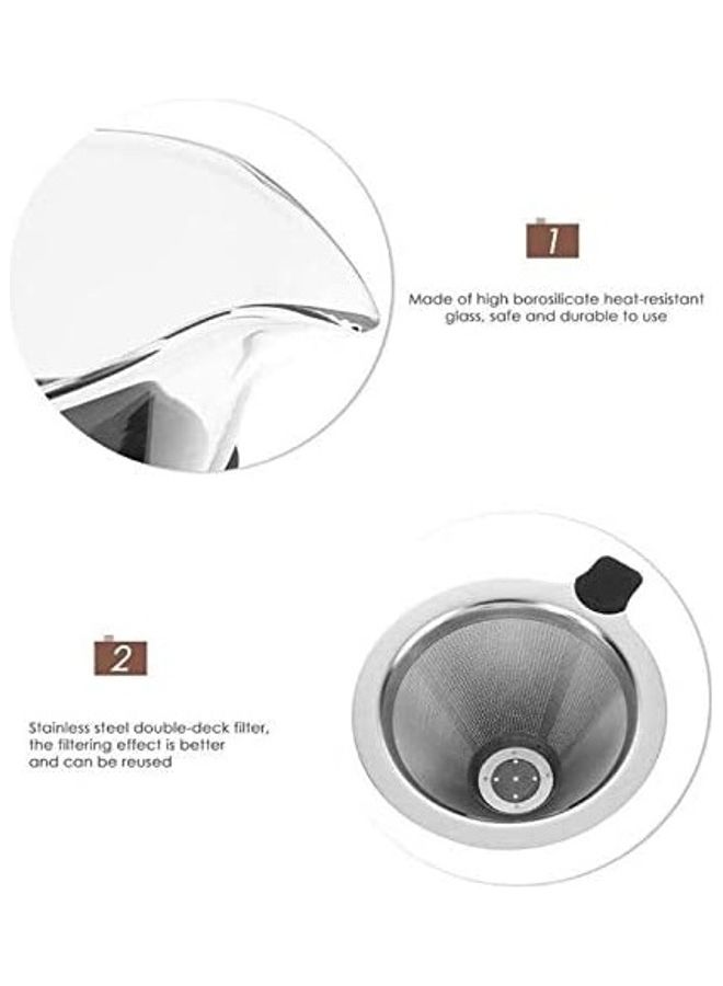 XiuWoo - Hand Made Coffee Set with Reusable Filter Clear/Silver - Image 1