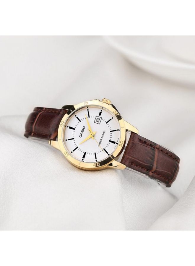 CASIO - Round Shape Leather Strap Couple Watch - MTP/LTP-V004GL-7AUDF - Brown - Image 1