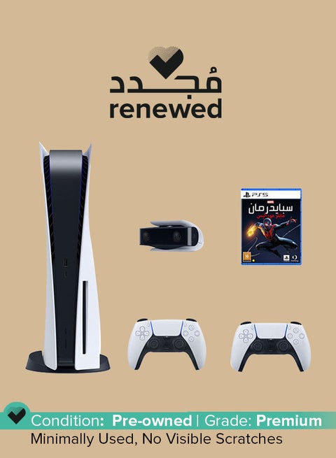 Renewed - Playstation 5 Console (Disc Version) And Spiderman Game Bundle With 2 Dualsense Controllers And HD Camera