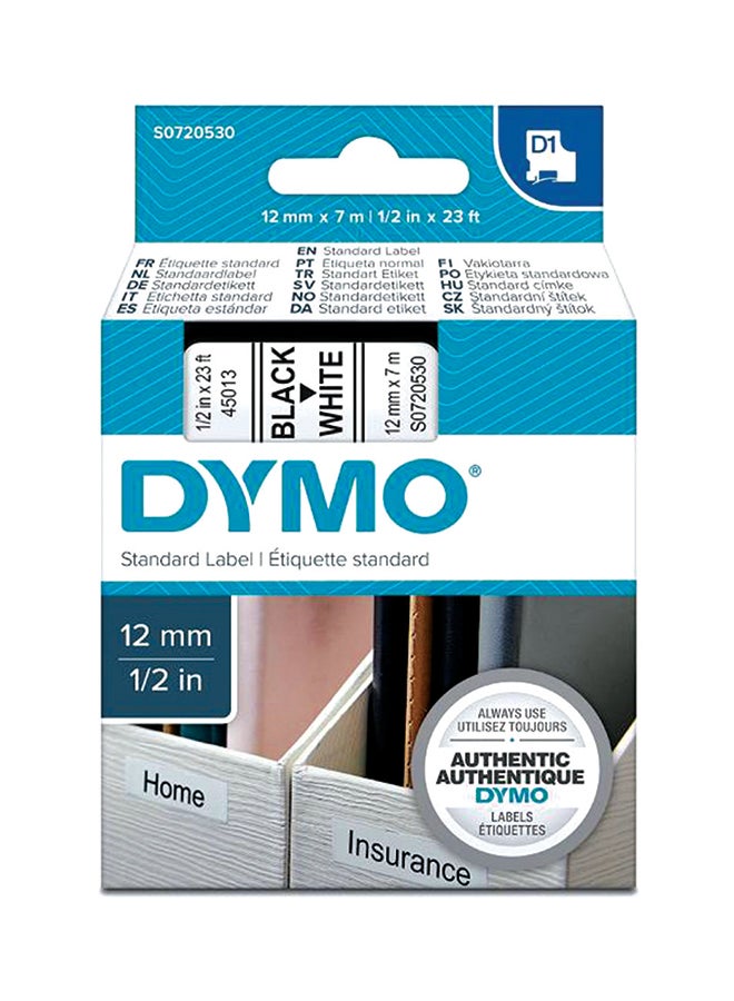 دايمو شريط ملصقات تسمية D1 كتابة باللون الأسود على خلفية لون أبيض - Image 1