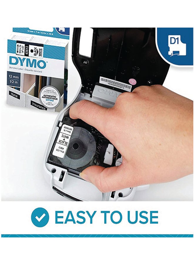 دايمو شريط ملصقات تسمية D1 كتابة باللون الأسود على خلفية لون أبيض - Image 3