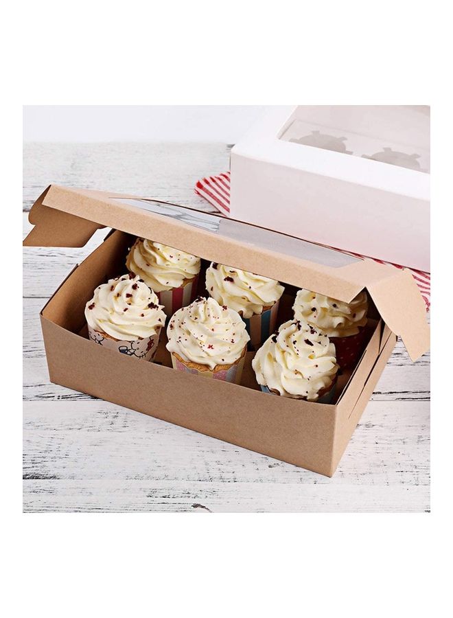 XiuWoo 10-Piece 6-Cavity Paper Cupcake Box Set Brown/Clear  - Image 2