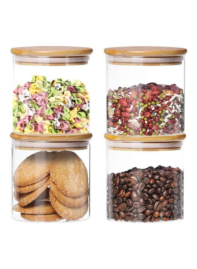 شو وو مجموعة برطمانات زجاجية بغطاء من  الخيزران محكم الغلق من 4 قطع شفاف / بيج - Image 1