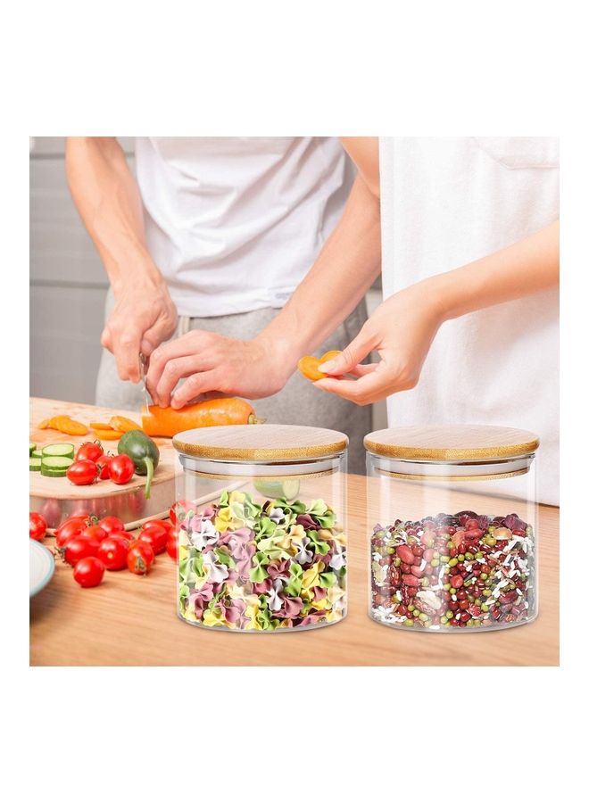 شو وو مجموعة برطمانات زجاجية بغطاء من  الخيزران محكم الغلق من 4 قطع شفاف / بيج - Image 2