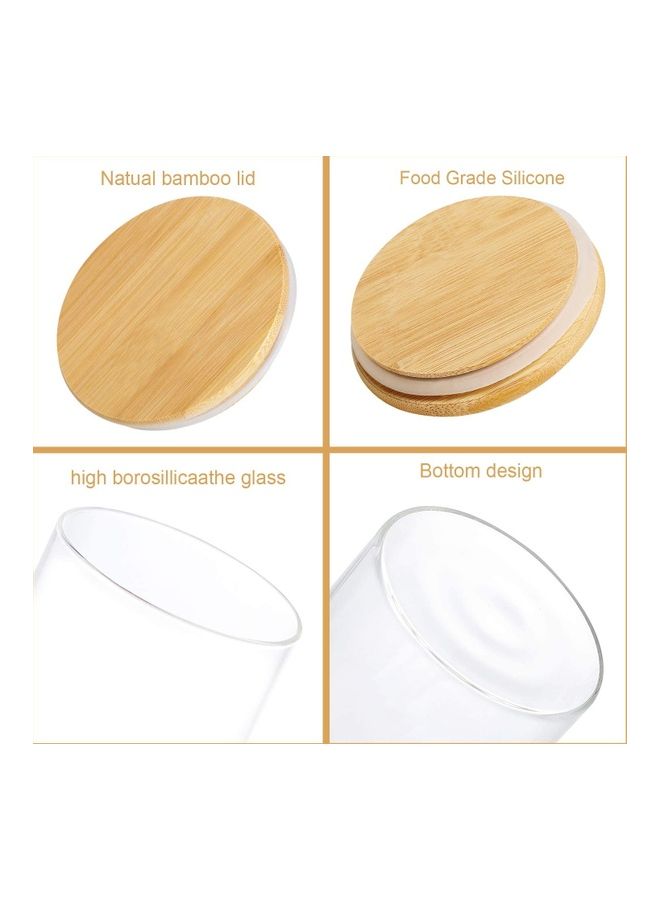 شو وو مجموعة برطمانات زجاجية بغطاء من  الخيزران محكم الغلق من 4 قطع شفاف / بيج - Image 4