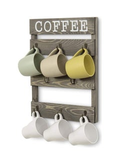 8-Hook Rustic Burnt Wood Small Coffee Mug Holder Wall Mounted Rack Brown