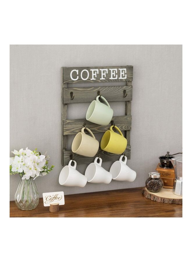 XiuWoo - 8-Hook Rustic Burnt Wood Small Coffee Mug Holder Wall Mounted Rack Brown - Image 1