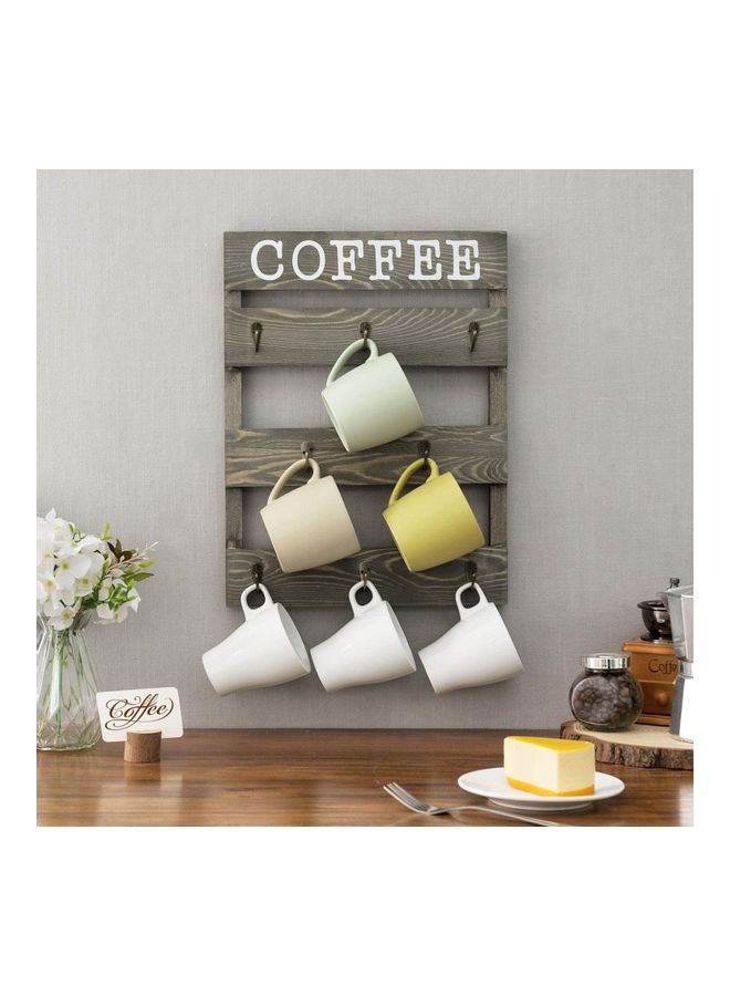 XiuWoo - 8-Hook Rustic Burnt Wood Small Coffee Mug Holder Wall Mounted Rack Brown - Image 1