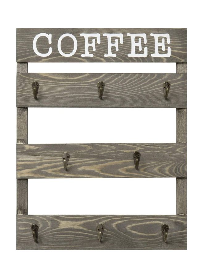 XiuWoo - 8-Hook Rustic Burnt Wood Small Coffee Mug Holder Wall Mounted Rack Brown - Image 1