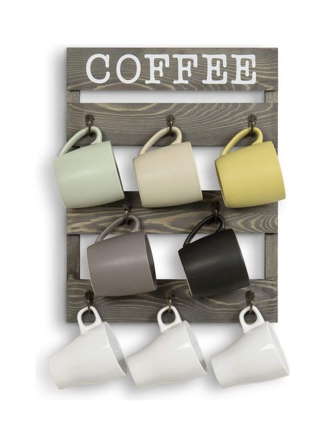 XiuWoo - 8-Hook Rustic Burnt Wood Small Coffee Mug Holder Wall Mounted Rack Brown - Image 1