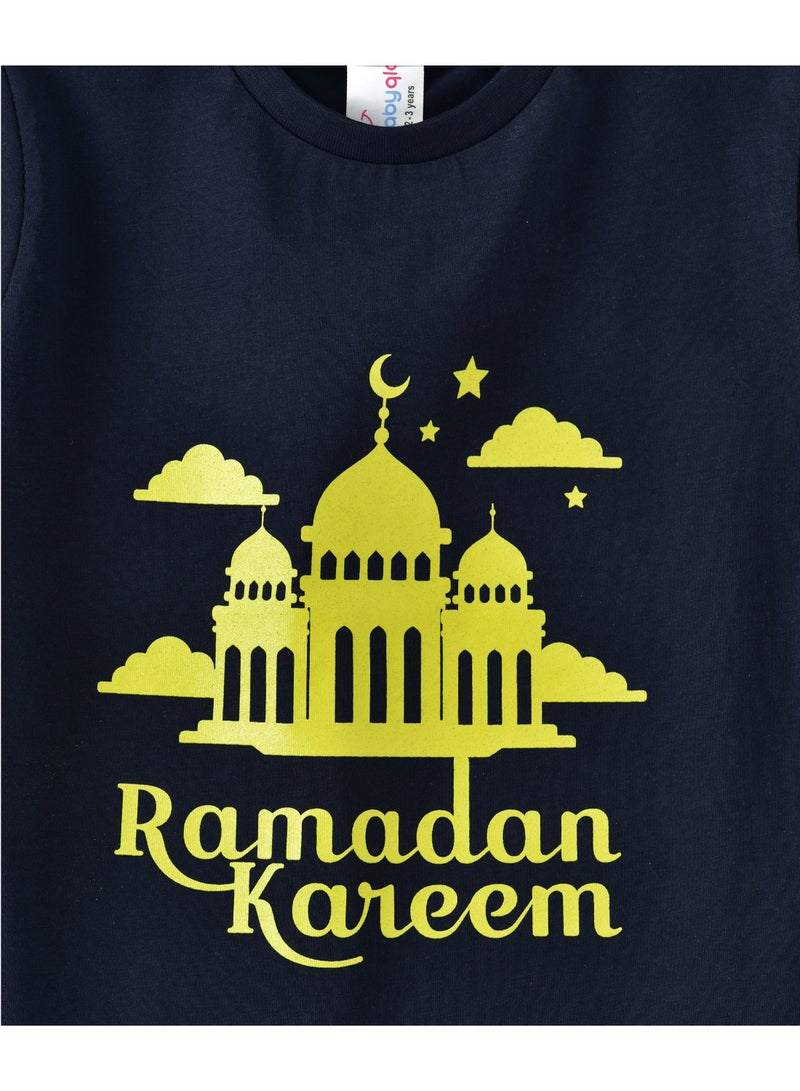 بيبي كلو تيشيرت بفتحة رقبة مستديرة وطبعة احتفالية أزرق كحلي - Image 3