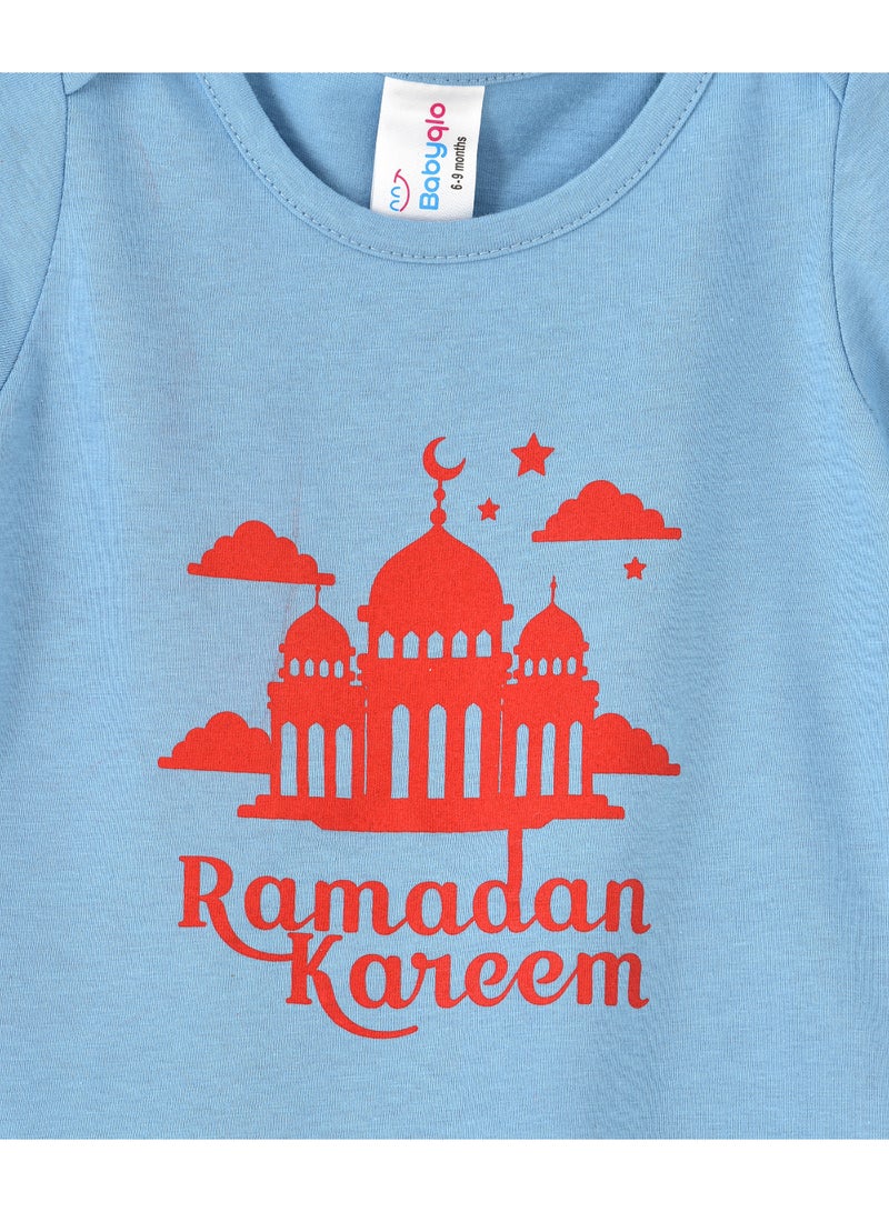 babyqlo Festive Printed Onesies Sky Blue  - Image 3