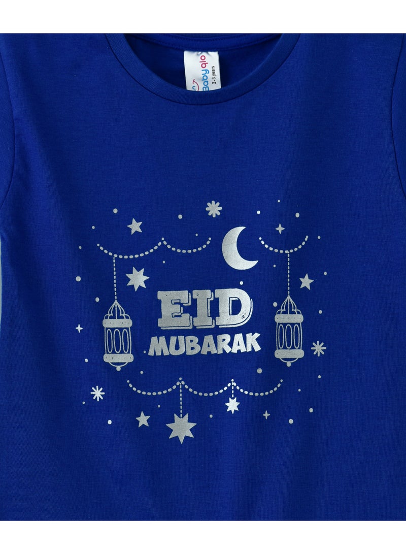 بيبي كلو تيشيرت بفتحة رقبة مستديرة وطبعة احتفالية أزرق - Image 3