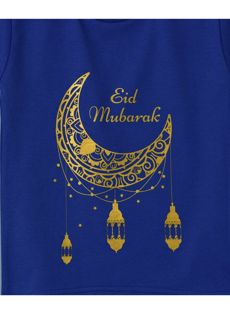 babyqlo Festive Print Crew Neck T-Shirt Blue - Image 3