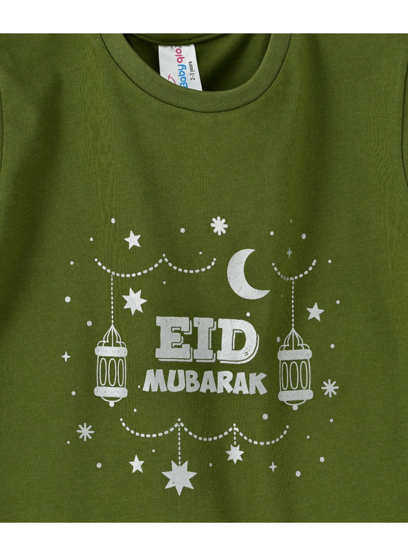بيبي كلو تيشيرت بفتحة رقبة مستديرة وطبعة احتفالية أخضر - Image 3