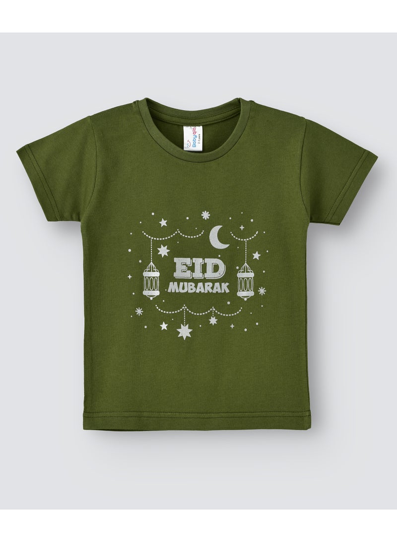 بيبي كلو تيشيرت بفتحة رقبة مستديرة وطبعة احتفالية أخضر - Image 1